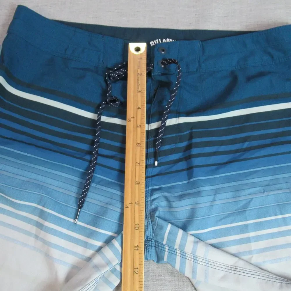 Billabong Board Shorts Mens 34 Blue Cream Striped Logo Surf Skate Beach Trunks